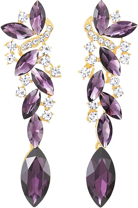 Art Deco Wedding Bridal Party Rhinestone Marquise Cluster Chandelier Long Dangle Statement Earrings