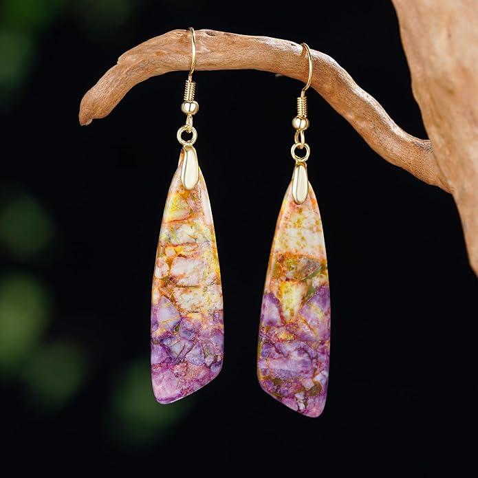 Boho Women Natural Stone Earrings Unique Healing Imperial Jasper Gemstone Energy Hypoallergenic Lightweight Dangle Drop Earrings Multiple Styles Earrings Jewelry for Birthday Party Gift