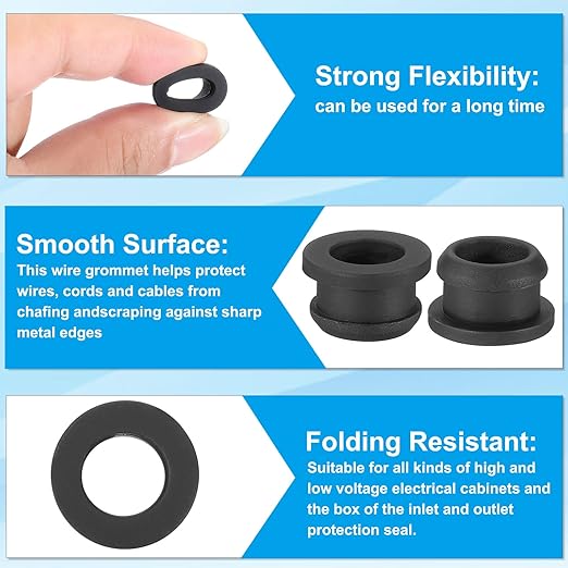 PATIKIL 12.5mm / 1/2 Inch Drill Hole,3/8 Inch ID Rubber Grommets, 12Pcs Top Hat Grommet for Wiring Eyelet Ring Gasket Automotive Firewall Cable Hole Plugs Wires Protection, Black