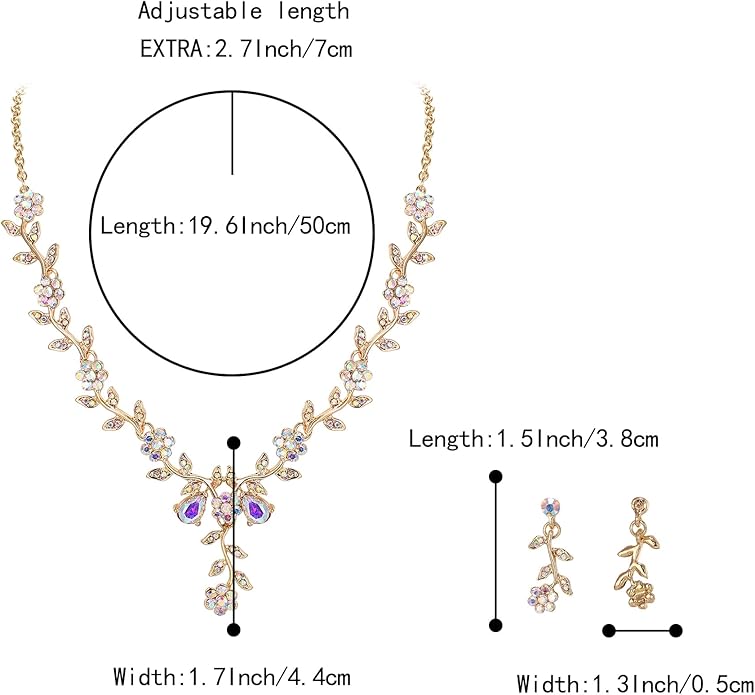 BriLove Women's Wedding Jewelry Leaf Cluster Flower Crystal Dangle Earrings Pendant Necklace Set for Bridal