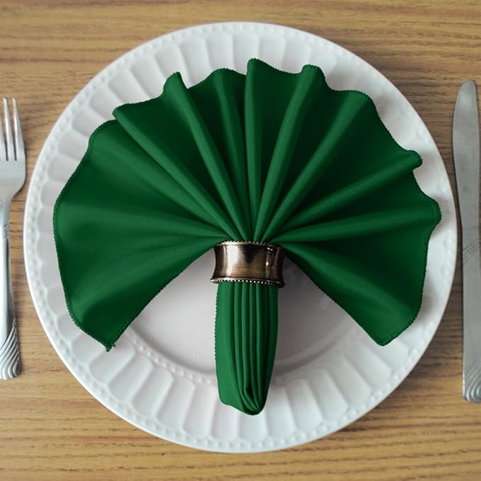TableLinensforLess 17x17 Inch Polyester Cloth Napkins, Set of 6 (Hunter Green)