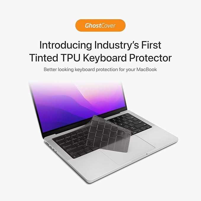 GhostCover Original Premium Ultra Thin Keyboard Cover Protector, Compatible with 2025 2024 2023 2022 2021 M5/M4/M3/M2/M1 Pro/Max MacBook Pro 14/16, M4-M2 MacBook Air 13/15, US ANSI Layout, Translucent
