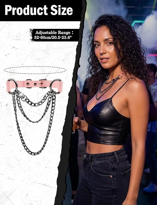 FEOYA Leather Choker Collar For Women Handmade Adjustable Triple-Layer Slip Chain Punk Gothic Chain Collar Necklace