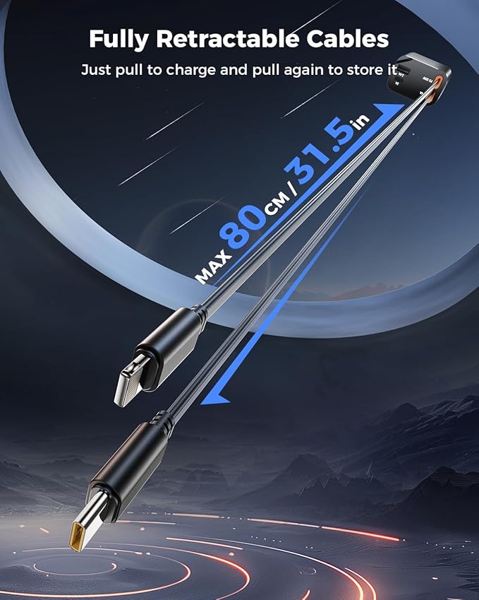 [2025 Upgraded] Retractable Car Charger, SUPERONE 69W Car Phone Charger with Cables Fast Charging, USB C Car Charger Adapter for iPhone 16 15 14 13 12, Samsung, Black