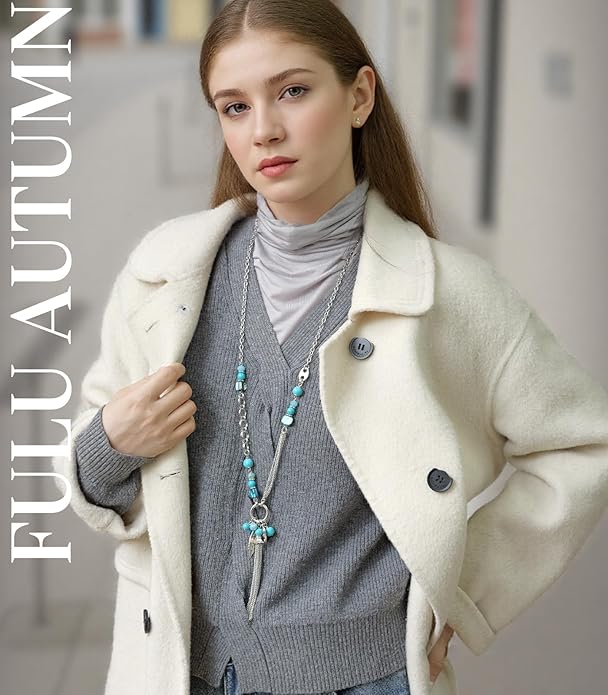 FULU AUTUMN Long Necklaces for Women Trendy Long Chunky Beaded Necklace Boho Fashion Costume Jewelry Mothers Day Gifts for Her