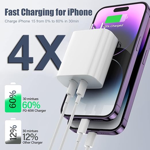 Charger for iPhone 16/15 Pro Max Charger Fast Charging, 2Pack 20W Dual Port USB C Fast Charger Block with 10FT Long USB C to C Charging Cable Cord for iPhone 15 Pro Max/15 Pro/15/15 Plus, iPad Pro/Air