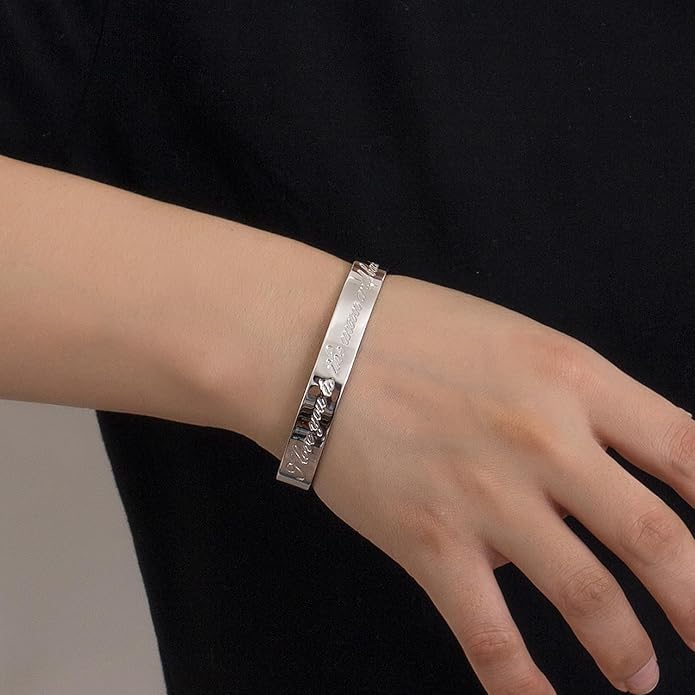 Dankadi Men & Women 925 Sterling Silver Bangle-Engravable Adjustable Cuff Bracelet -8MM/10MM Couple Bracelet- Unisex Jewelry For Him/Her Gift
