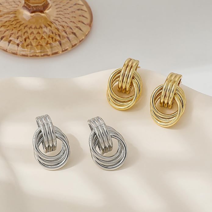 Trendy Gold Plated Knot Earrings for Women Chunky Statement Drop Dangle Earrings Lightweight Hypoallergenic Fashion Accessories Gold Jewelry Gifts for Womens