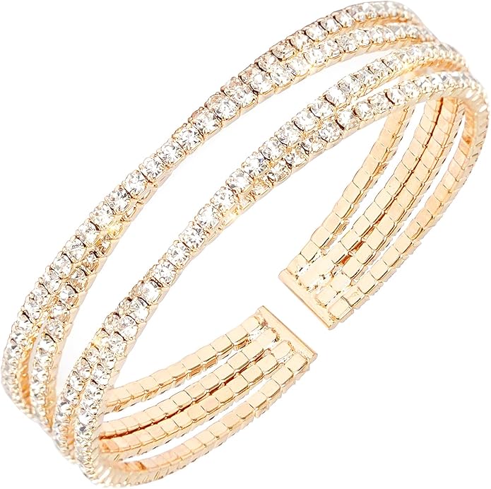 Rhinestone Bracelet Multilayer Cuff Bracelet Sparkling Crystal Layered Bridal Bracelets for Women