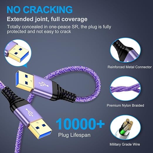 USB to USB, USB3.0 Cable 6FT Male to Male USB Cable, 3 Pack Double Ended USB3.0 A to A Data Transfer Cord for KVM Soundbar Monitor Laptop Cooler Fan Hard Drive Enclosures DVD Player TV Hub Set Up Box