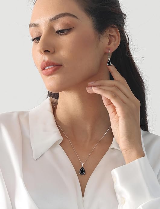 YL 925 Sterling Silver Teardrop Dangle Drop Earrings for Women 7x10 MM Solitaire Birthstone Leverback Jewelry