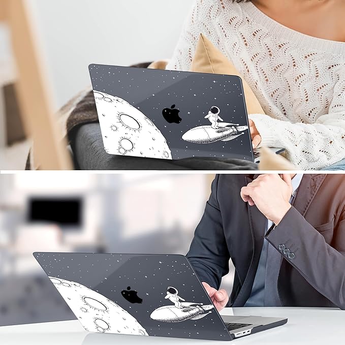 TWOLSKOO Compatible with M4 MacBook Air 15 inch Case 2025-2023 Released Model M4 A3241 M3 A3114 M2 A2941, Plastic Hard Shell & Screen Protector & Keyboard Cover & Type C Adapter, Flying Astronauts