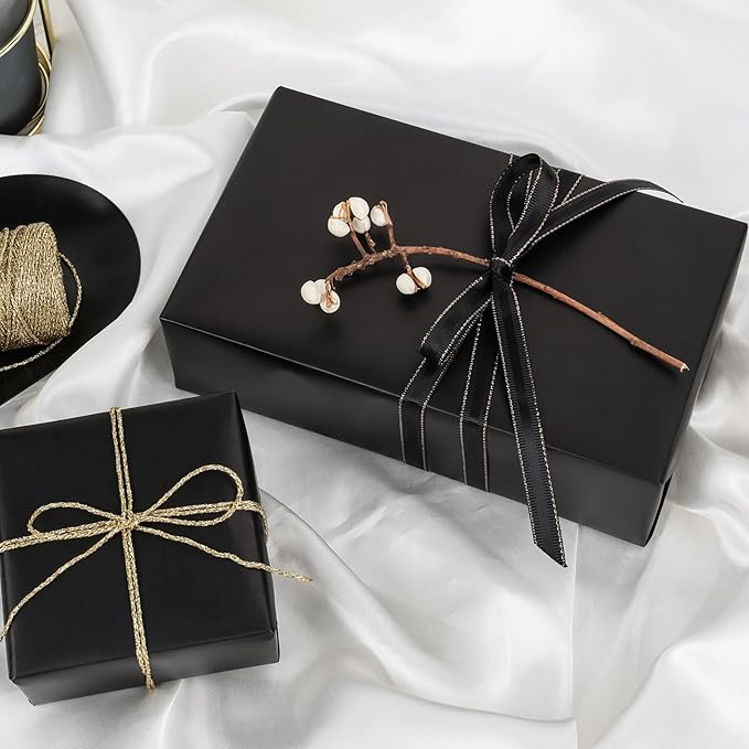 NESCCI Matte Metal Black Wrapping Paper, Solid Color Paper,Gift Wrapping Paper,Perfect for Wedding,Valentine's Day,Birthday, Christmas,Baby Shower,DIY Bouquet (17.5 Inches X 32.8 Feet)