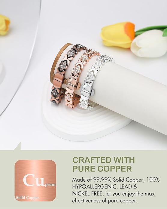 Feraco Pure Copper Bracelets for Women, 5X Ultra Strength Magnetic Bracelet with 5000 Gauss Neodymium Magnets & Upgraded Butterfly Clasp, Adjustable Jewelry Gift