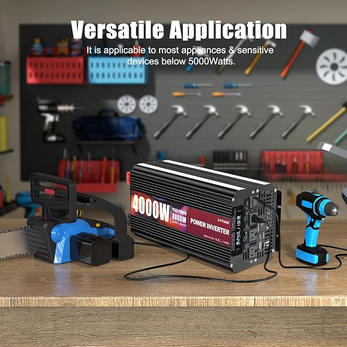 LVYUAN 4000 Watt Power Inverter 24V to 110V 120V for Vehicle, Solar Inverter System, Heavy Duty, RV, Truck, Off Grid,Camping with 4 AC Outlets, LCD Display, Wireless Remote Control, Car Power Inverter