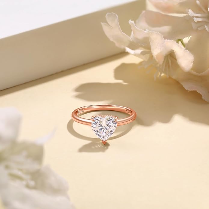 Elspeth 925 Sterling Silver Heart Engagement Ring for Women Heart Cut Cubic Zirconia Promise Ring Size 4-10