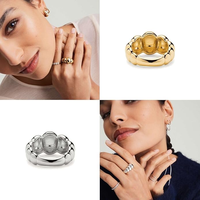 NOKMIT 14K Gold Filled Chunky Statement Rings for Women Cute Puffy Dome Croissant Thumb Band Non Tarnish Comfort Fit Size 5-10