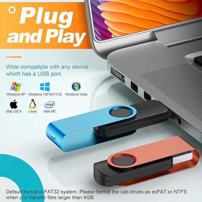Kepmem 10 Pack Thumb Drive 32GB Flash Drives Bulk, Metal Swivel USB Drive 3.0 Memory Stick 32 Giga Pen Drive Colorful Jump Drive 32 GB Zip Drive with Multicolor Lanyards for Data Storage and Transfer