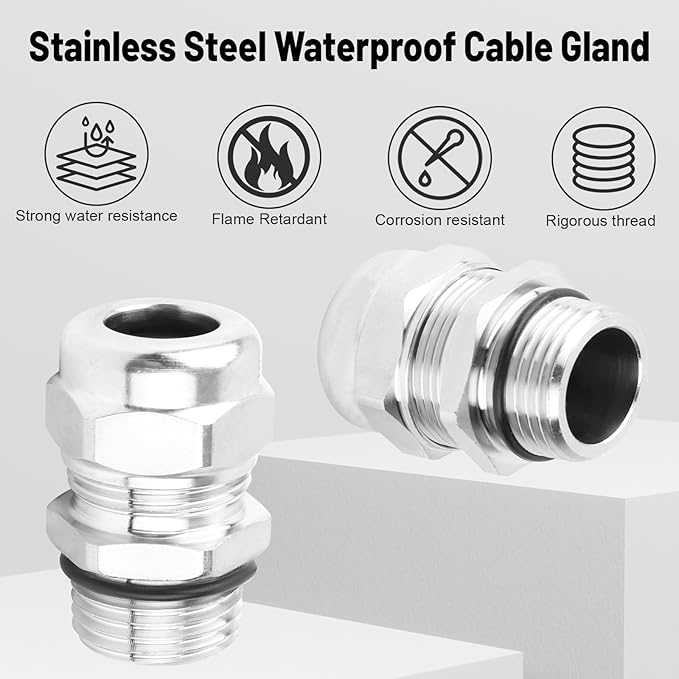 NPT 1/4" Stainless Steel Waterproof Cable Gland IP68 Waterproof Cable Gland Adjustable 4-8mm Cable Gland Protectors - 2 Pcs
