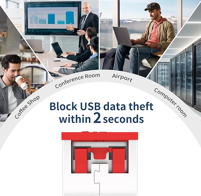 24PCS USB Metal Port Lock Blocker with 2 Keys - Secure USB-A Port Protector for PC/Laptop, Anti-Theft Data Security Lock, Dust & Moisture Proof Cover, Removable Type-A Connector Red