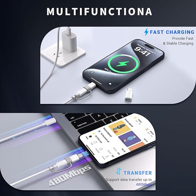 4 Pack Lightning to USB C Adapter for iPhone 15/16/16 Pro Max/Plus Samsung S24 Support Charging & Data Transfer,Type C Charger Connector Cable-NOT Support Audio/OTG/Headphone/Earbud/Apple -Pencil