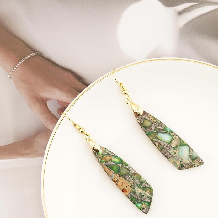 Jasper Stone Earrings for Women Trendy Dangle Earrings Fishhook Drop Earrings