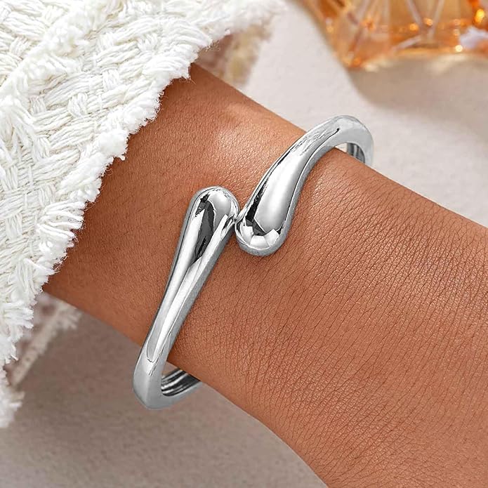 Gold Bangle Bracelets for Women Teens Trendy Chunky Adjustable Twist Cuff Bracelet Jewelry Gifts