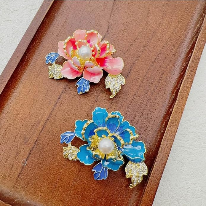 3Pcs Peony Flower Brooch Pin for Women Elegant Enamel Floral Brooch Set Dainty Cubic Zircon Pearl Lapel Pins Flower Pins for Clothes Hat Dress Accessories Prom Jewelry
