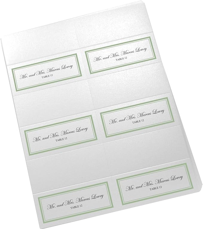 Double Line Border Printable Place Cards, Sage (Choose Color), Set of 150 (25 Sheets), Laser & Inkjet Printers - Wedding, Party, Dinner, and Special Events - Made in the USA