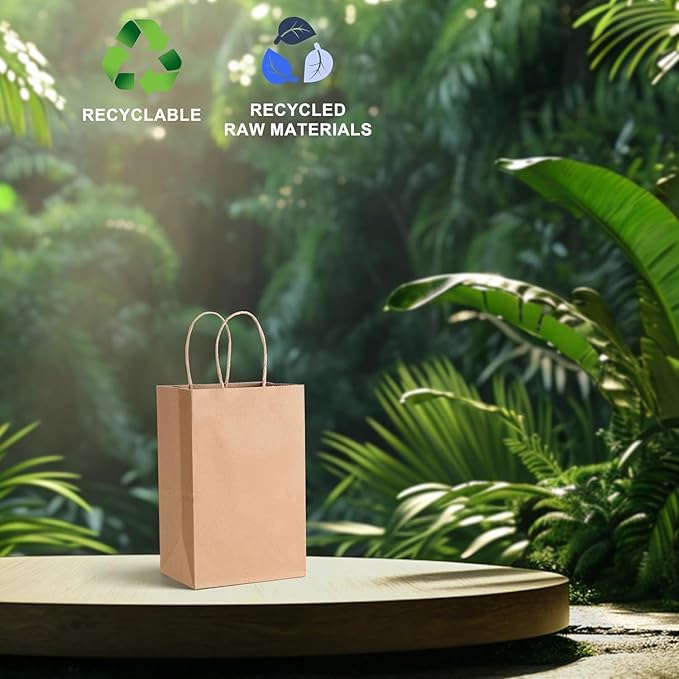 METRONIC Brown Paper Bags with Handles Bulk 5.25x3.75x8'' 400Pcs, Kraft Gift Bags for Small Business, Birthday Wedding Party Favor Bags, Christmas Gift bags, Retail shopping Bags