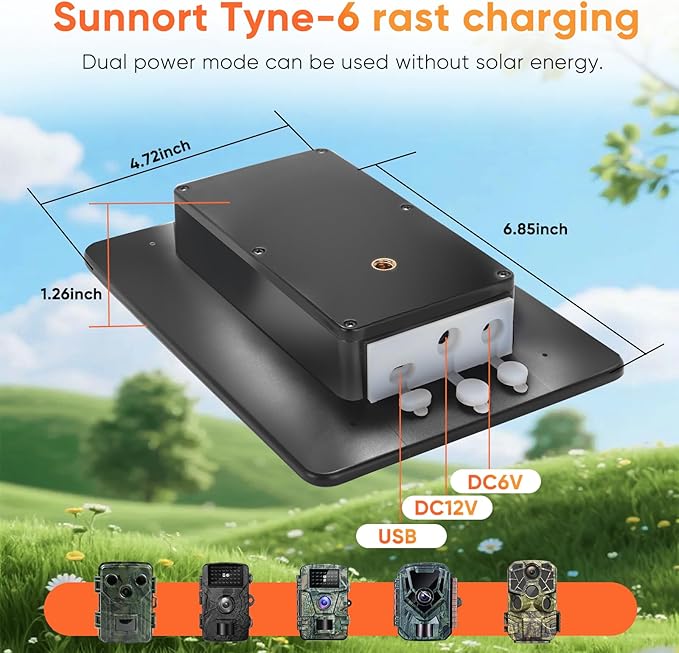 Solar Panel for Trail Camera,6W Solar Kit Build-in 5000mAh Rechargeable Battery, Hunting Accessories for IP66 Waterproof, 5W Solar Power for Trail Camera