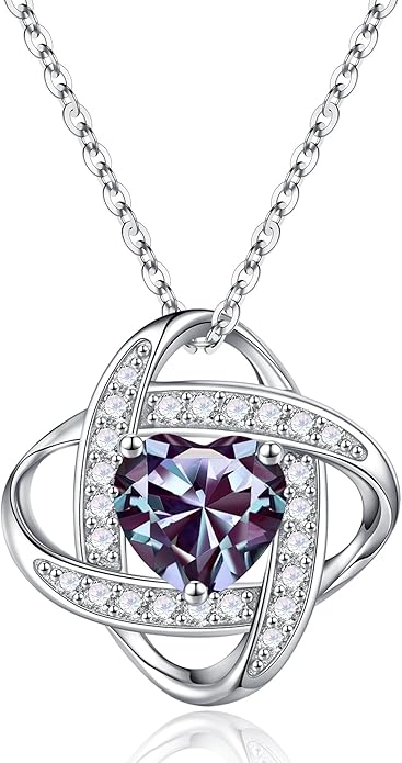Iefil Valentines Gifts for Her Wife - 925 Sterling Silver Love Knot Birthstone Necklace, Anniversary Birthday Gifts for Women, Jewelry Gifts for Wife Mom Girlfriend