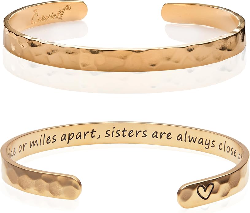 Carviell Engraved Cuff Bracelets for Women – Inspirational, Friendship, Love, Mom, Daughter, Sister, Christian, Graduation, Memorial & Wedding Gifts – 80+ Phrases – Stainless Steel, Gift-Ready
