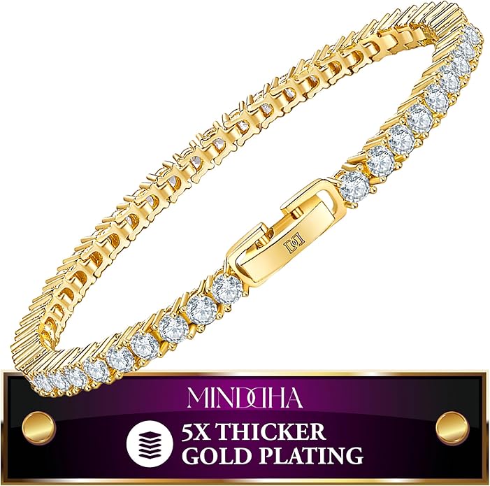 MINDDHA 14K Gold/White Gold Plated Cubic Zirconia Tennis Bracelet | Silver, Gold Bracelets for Women | Elegant CZ Tennis Bracelet for Women, Thin, Dainty, & Classic, Size 6-8 Inch