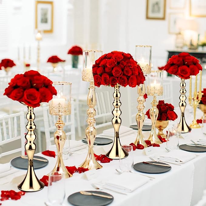 Sadnyy 16 Pcs Metal Flower Arrangements Stand Metal Wedding Centerpiece Stand Tall Table Decor Flower Vase for Wedding Reception Centerpieces Event Party Hotel Home Decor(16.9 Inch,Gold)