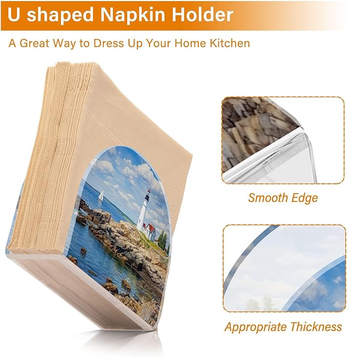 Napkin Holder, Lighthouse on Beach Napkin Holder for Table Standing Napkin Holders for Table, Kitchen & Dining Room Decor