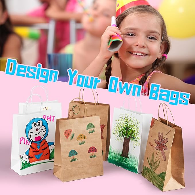YEEHAW White Paper Bags with Handles Bulk 5.8"x3.2"x8.25" 100Pcs Gift Bags Small Size, White Gift Bags with Handles, Retail, Party, Shopping, Merchandise