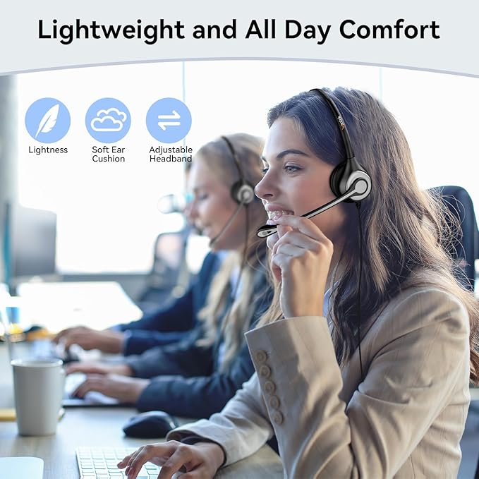Headset wtih Mic, USB Headset with Microphone for PC, Computer Headset with Noise Canceling Microphone with Mute for Home Office Online Skype Zoom Meetings