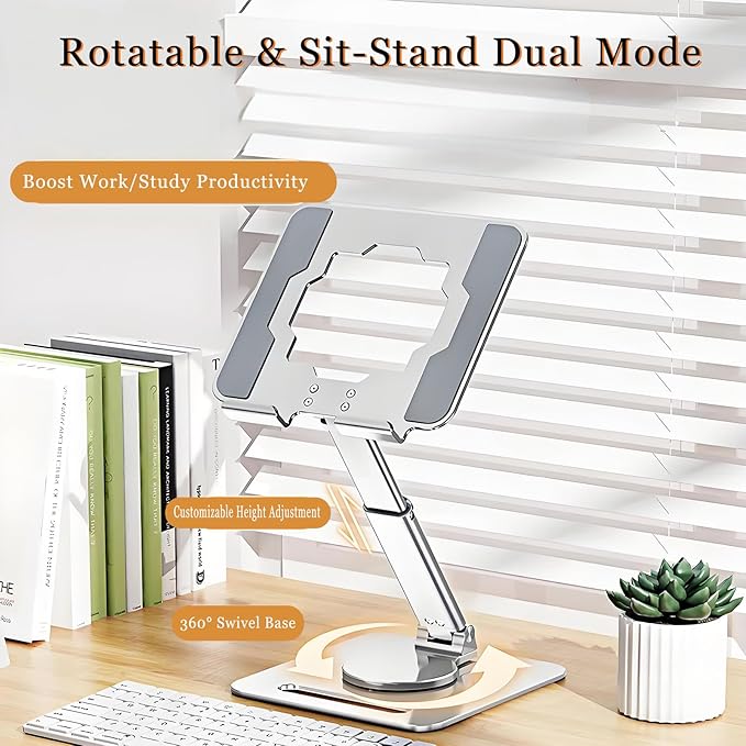 360° Rotating Tablet Stand - Adjustable iPad Tablet Holder for Desk, Foldable iPad Swivel Stand for Home & Office (Muted Gray)