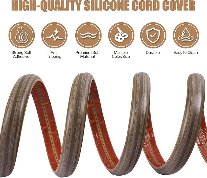 Floor Cord Cover Self Adhesive Cord Hider,3.3FT Cable Management, Extension Strip Protector for Wires, Prevent Cable Trips for Offices, Gyms, Exhibitions Cavity:0.51"(W) x 0.3"(H) Wood Walnut
