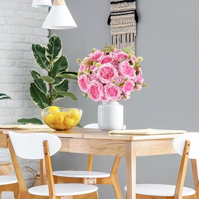 12 Packs Artificial Peonies Silk Flowers: Faux Peony Bouquet 12 Bundles, Fake Peonies Flowers Bulk for Centerpiece Table Wedding Party Home Decor for Vase Decoration (Pink)