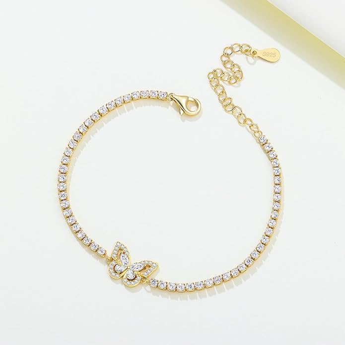 Women's 925 Sterling Silver Bracelet, Non Tarnish 18K Gold Plated Bracelets for Women, Dainty Chain Simple Jewelry Cute Handmade Minimalist for Gift