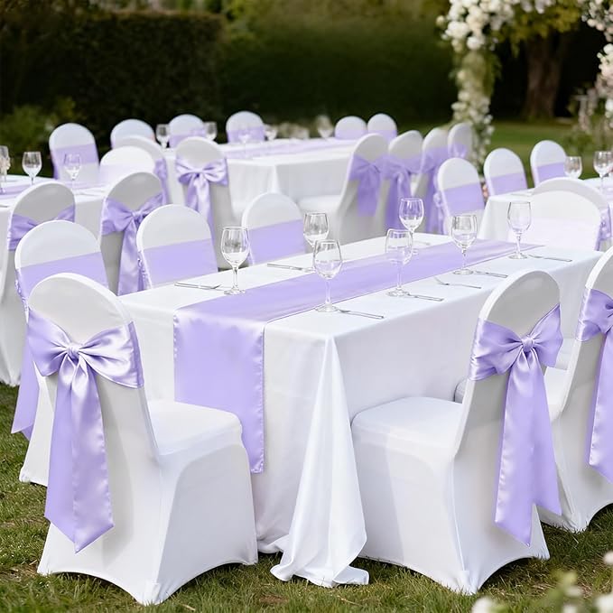 10 Pack Satin Table Runner Lavender 12 x 108 Inch Long,Satin Silk Table Runner for Wedding,Birthday Party and Banquet(Lavender,10 Pack)