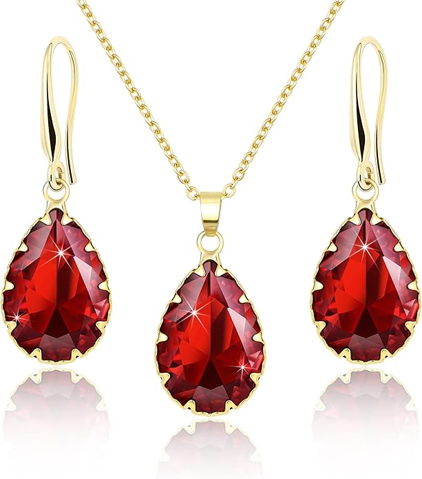 Linawe Crystal Jewelry Sets for Women, Imitation Diamond Pendant Necklace, Rhinestone Drop Dangle Earrings, Birthstone Cubic Zirconia Matching Wedding Jewelry, 14K Gold/Rose Gold/Silver Tones