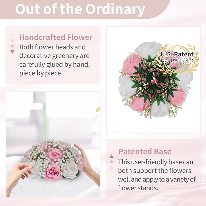NUPTIO Pink Rose Flowers for Centerpieces: 10 Pcs 9.4 inch Diameter Artificial Flower Balls Fake Flower Ball Arrangement Bouquet Wedding Centerpieces for Tables Decorations