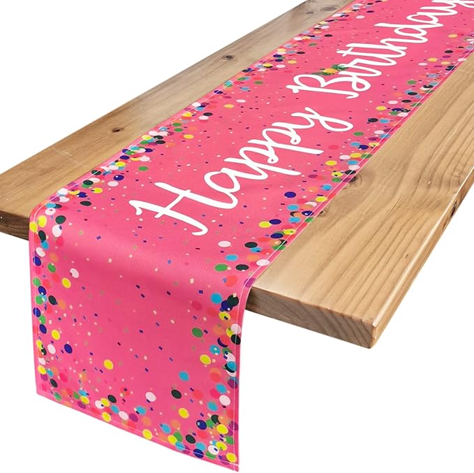 Letjolt Happy Birthday Table Runner 108 Inches Birthday Centerpieces for Tables Birth Day Party Sign Polka Dots Table Decoration, Pink