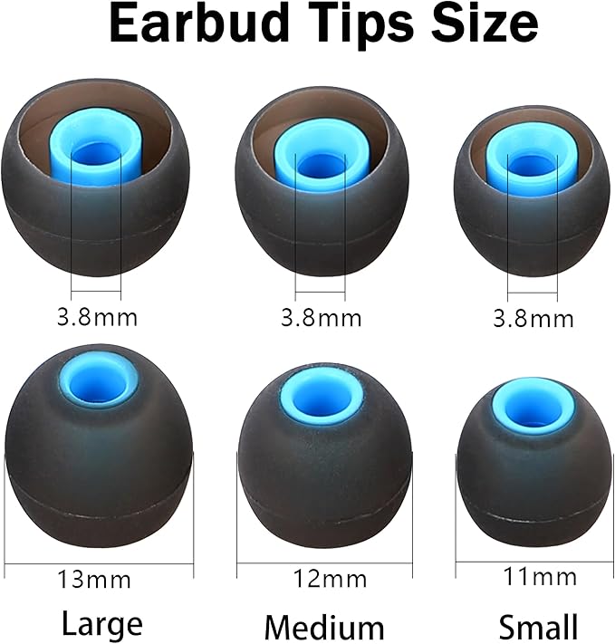 Silicone Earbud Tips - S M L, Fit Most In-Ear Earbuds (Inner Hole 3.8mm - 5.1mm), 9 Pairs