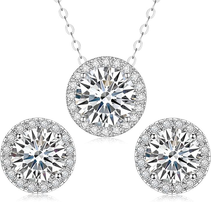 Moissanite Necklace and Earrings Set for Women/Men Crystal Gold/Silver Jewelry Prom Accessories Anniversary Birthday Party Moissanite Jewelry Set Gifts