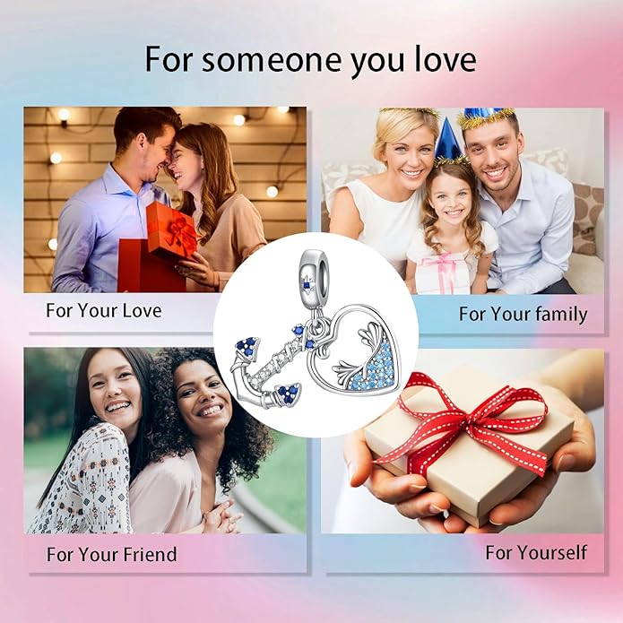 Birthday Fashion Love Heart Dangle Charm 925 Sterling Silver Charms fits Bracelets and Necklace Pendant Bead Charms Jewelry Present for Women Family Friends