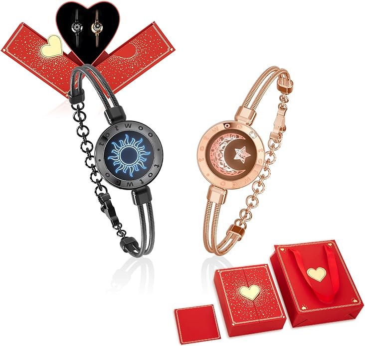 TOTWOO Long Distance Touch Bracelets for Couples, Smart Light & Vibration Love Jewelry, Long Distance Valentines Day Gifts for Him Her Women Men, One-to-One Bluetooth Pairing via App